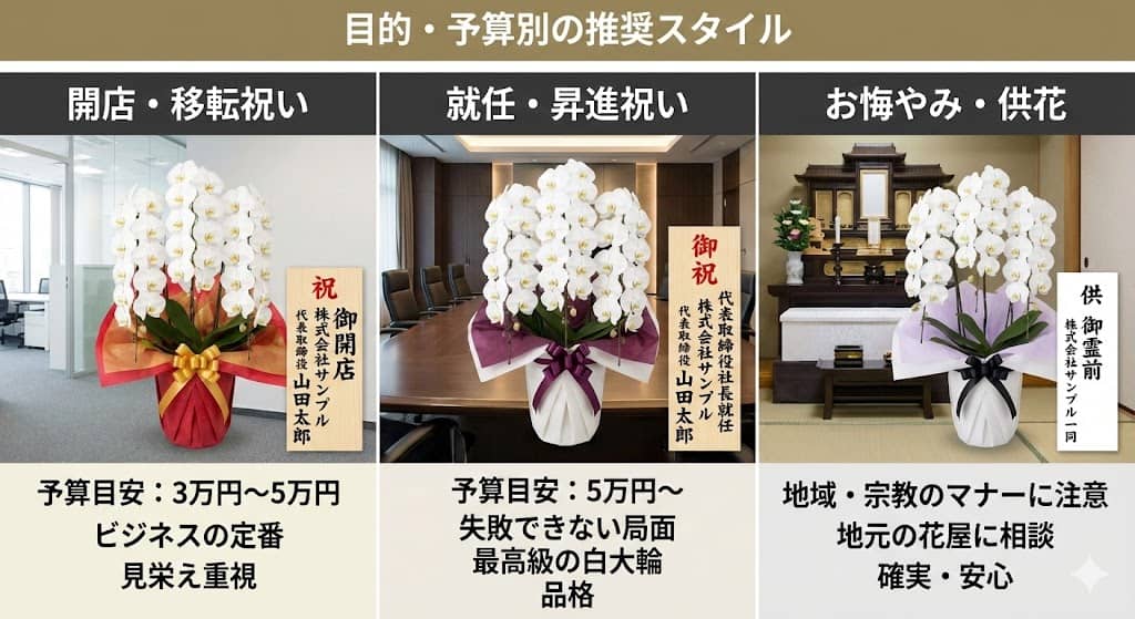 用途別の胡蝶蘭おすすめスタイル比較