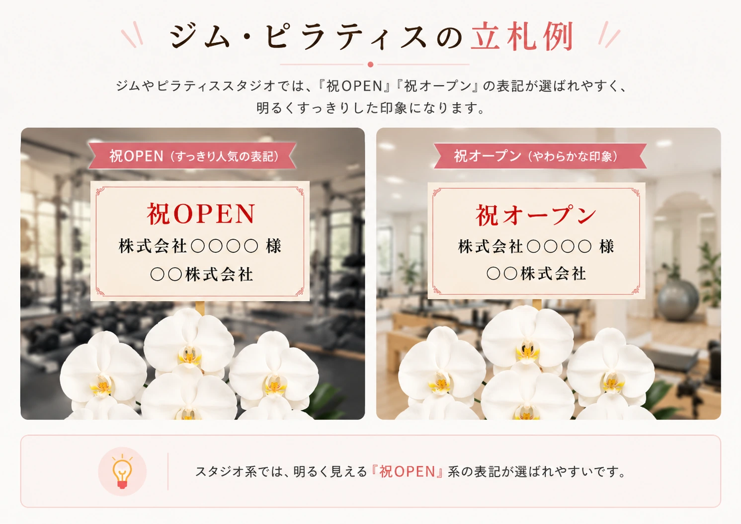 ジム・ピラティス向けの立札表記例を紹介する画像